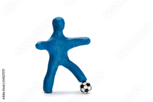 Plasticine small person soccer player with ball