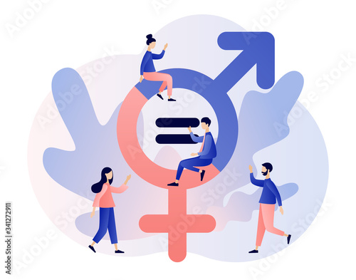 Gender equality concept. Gender sign. Feminism movement for tolerance, rights and same opportunities like men do. Modern flat cartoon style. Vector illustration on white background