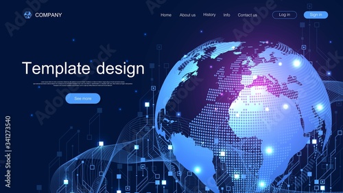 Global network connection concept. Big data visualization. Social network communication in the global computer networks. Internet technology. Business. Science. Vector illustration