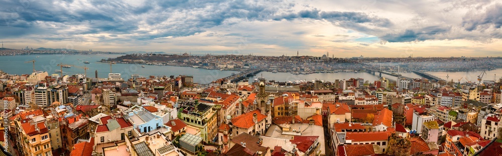 ISTANBUL,TURKEY/DECEMBER 14,2018: Panorama of the city and view of the Bosphorus