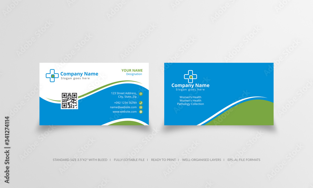 Physician visiting card template blue and green color combination