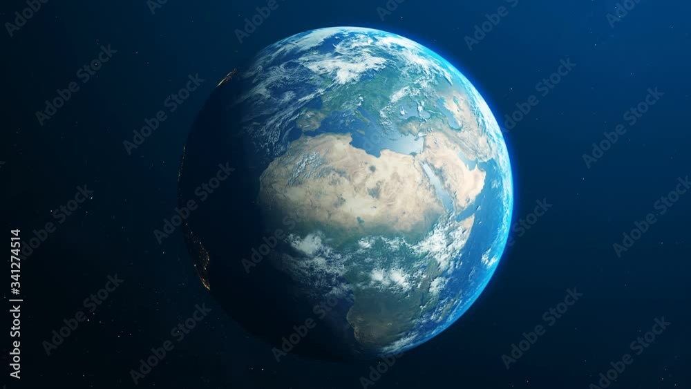 Earth rotates in dark blue space. Night planet and bright city lights. 3D animation with detailed satellite map, some elements of furnished NASA. 4k looped animation Earth rotates in dark blue space. Night planet and bright city lights. 3D animation with detailed satellite map, some elements of furnished NASA. 4k looped animation
