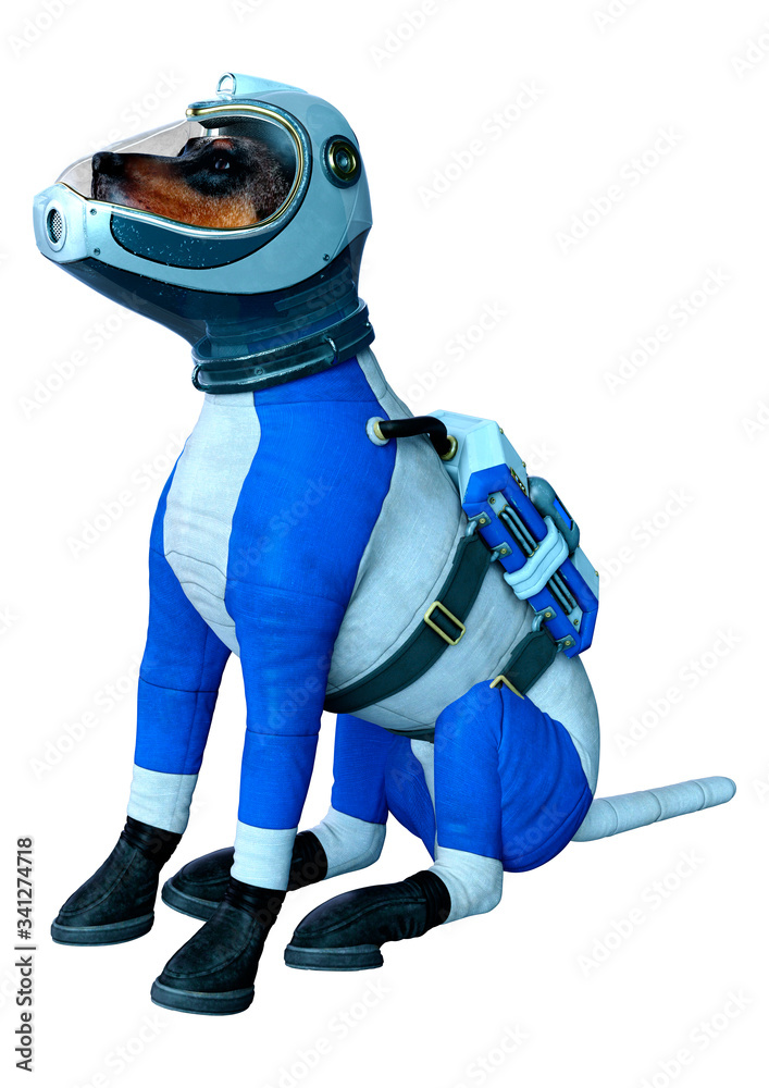 3D Rendering Astronaut Dog on White 3D Rendering Astronaut Dog on White