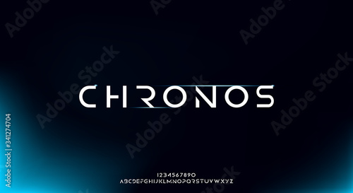 Chronos, an Abstract technology futuristic alphabet font. digital space typography vector illustration design