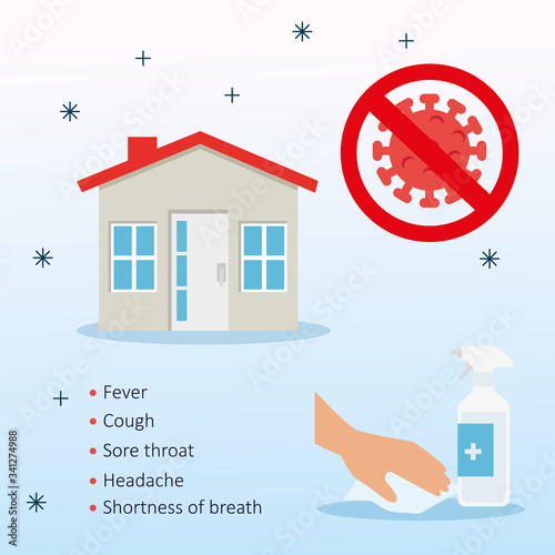 stay at home and symptoms of 2019 ncov vector illustration design