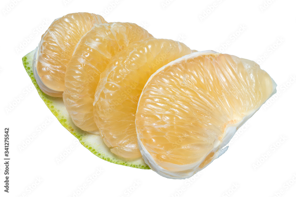 Pomelo fruit on white background,Whole pomelo with slice isolated on white background.(With clipping path) Pomelo fruit on white background,Whole pomelo with slice isolated on white background.(With clipping path)