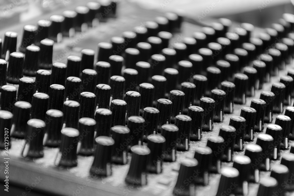 Close up button control mixer audio (black and white color) Close up button control mixer audio (black and white color)