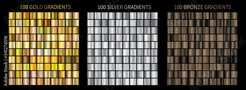 Gold, silver, bronze gradients. Collection of colorful gradient illustrations for backgrounds