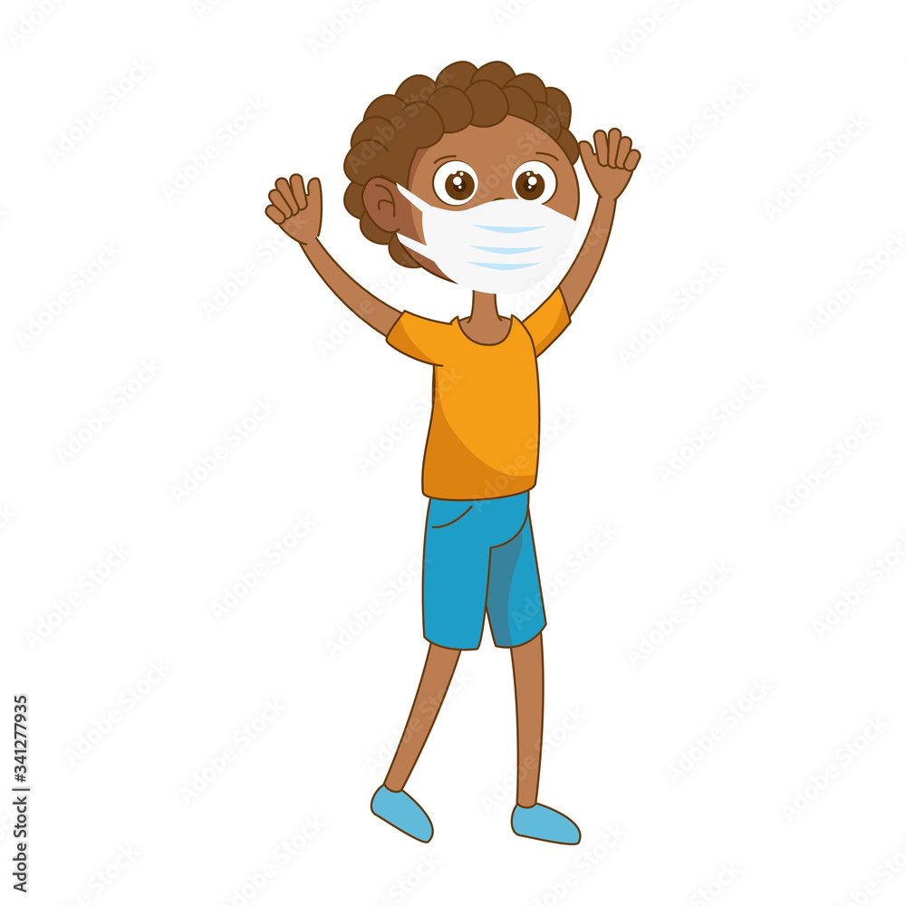 cute boy afro with face mask isolated icon vector illustration design cute boy afro with face mask isolated icon vector illustration design