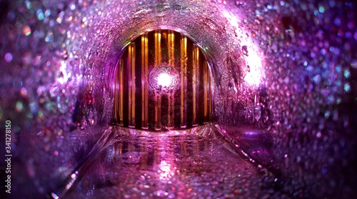 glowing colored lights tunnel as a space portal in a creative photo