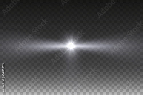 Light effect of lighthouse isolated on transparent background. Realistic glow projector, headlight, spotlight, stage ray. Vector bright beacon beams at night.