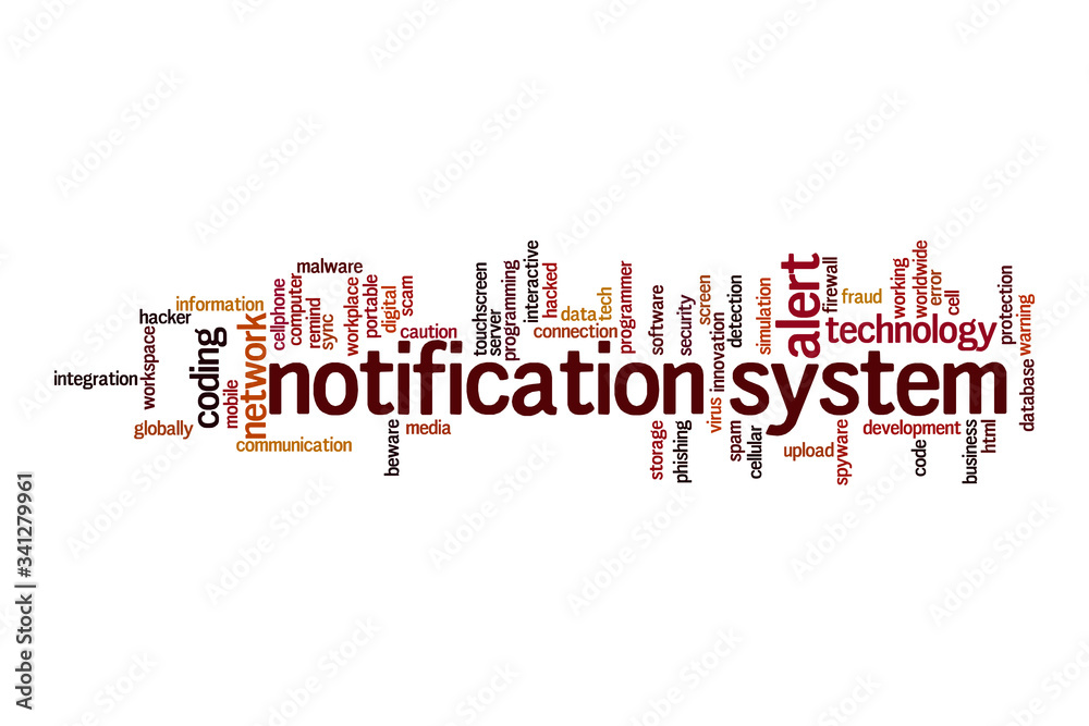 Notification system word cloud concept Notification system word cloud concept