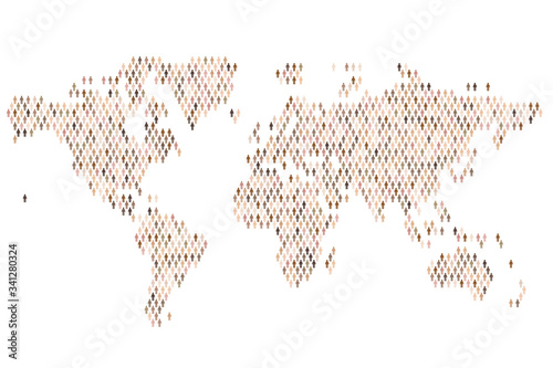 global population infographic. Map made from stick figure people