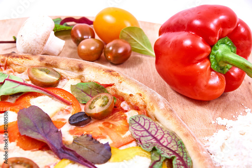 Wallpaper Mural Pizza on wood with vegetables. Prepared, delivery Torontodigital.ca