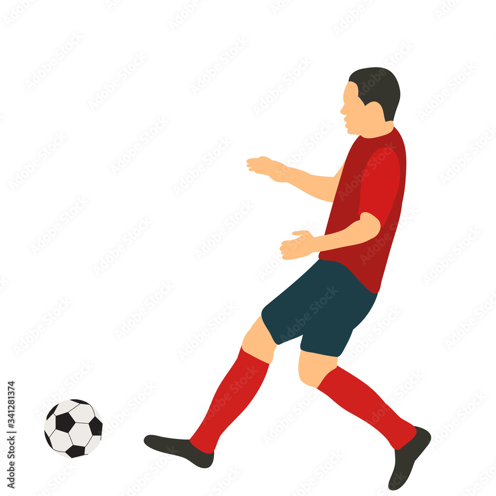  white background, in a flat style soccer player with a ball