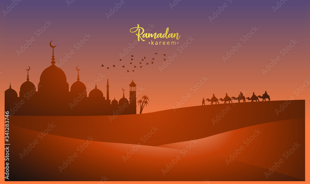 Ramadan Greeting card with Mosque Vector