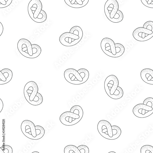 Colorless bagels with poppy seeds: wrapping texture, transparent seamless pattern. Vector graphics.
