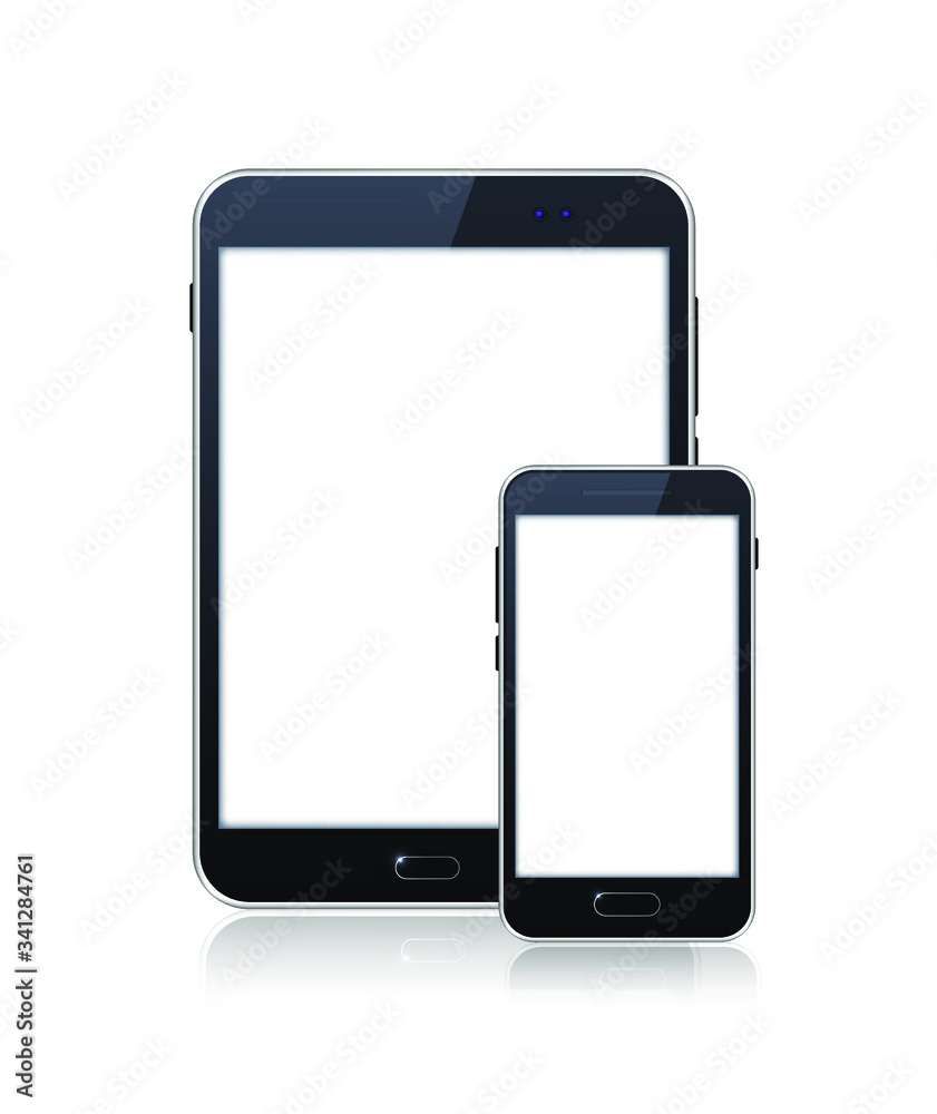Realistic Electronic Devices on White Background. Tablet and Smartphone with Empty Screen. Isolated Vector Elements Realistic Electronic Devices on White Background. Tablet and Smartphone with Empty Screen. Isolated Vector Elements