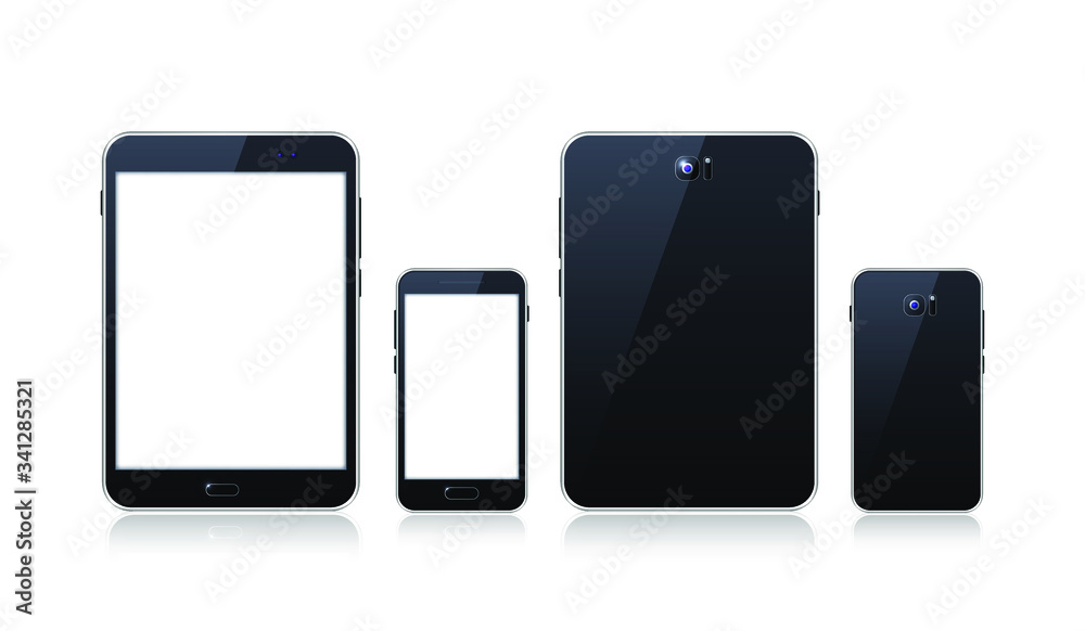 Realistic Electronic Devices on White Background. Tablet and Smartphone with Empty Screen. Isolated Vector Elements Realistic Electronic Devices on White Background. Tablet and Smartphone with Empty Screen. Isolated Vector Elements