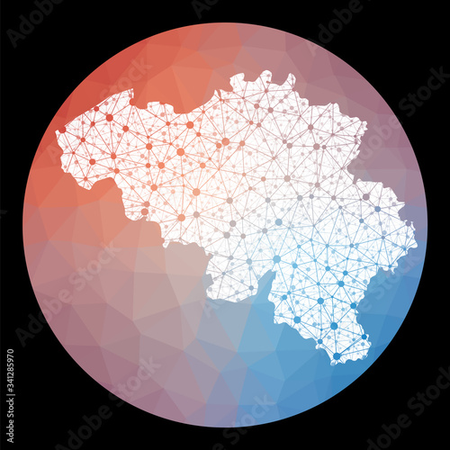 Vector network Belgium map. Map of the country with low poly background. Rounded Belgium illustration in technology, internet, network, telecommunication concept style. Stylish vector illustration.