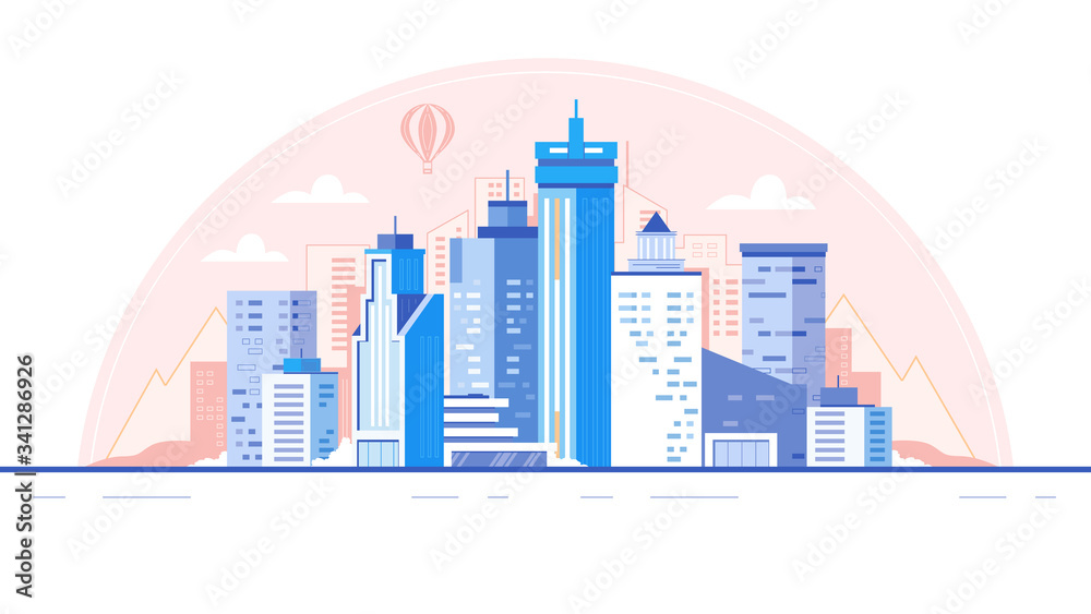 City skyline background. Buildings silhouette. Urban landscape for animation vector illustration