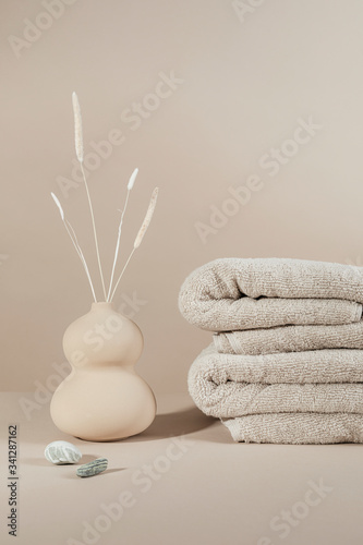 Clean natural brown towels bathroom design photo