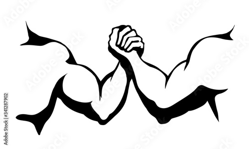 Hand wrestling contest. Vector drawing