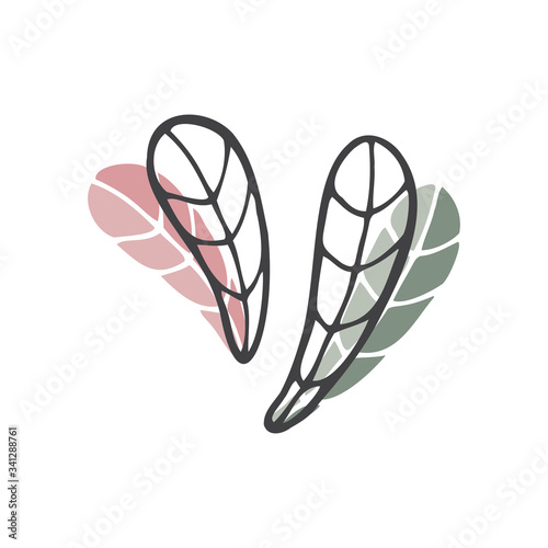 Hand drawn colorful herbal floral elements on a white isolated background. Doodle, simple outline illustration. It can be used for decoration of textile, paper and other surfaces.