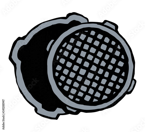 Round manhole cover. Vector drawing