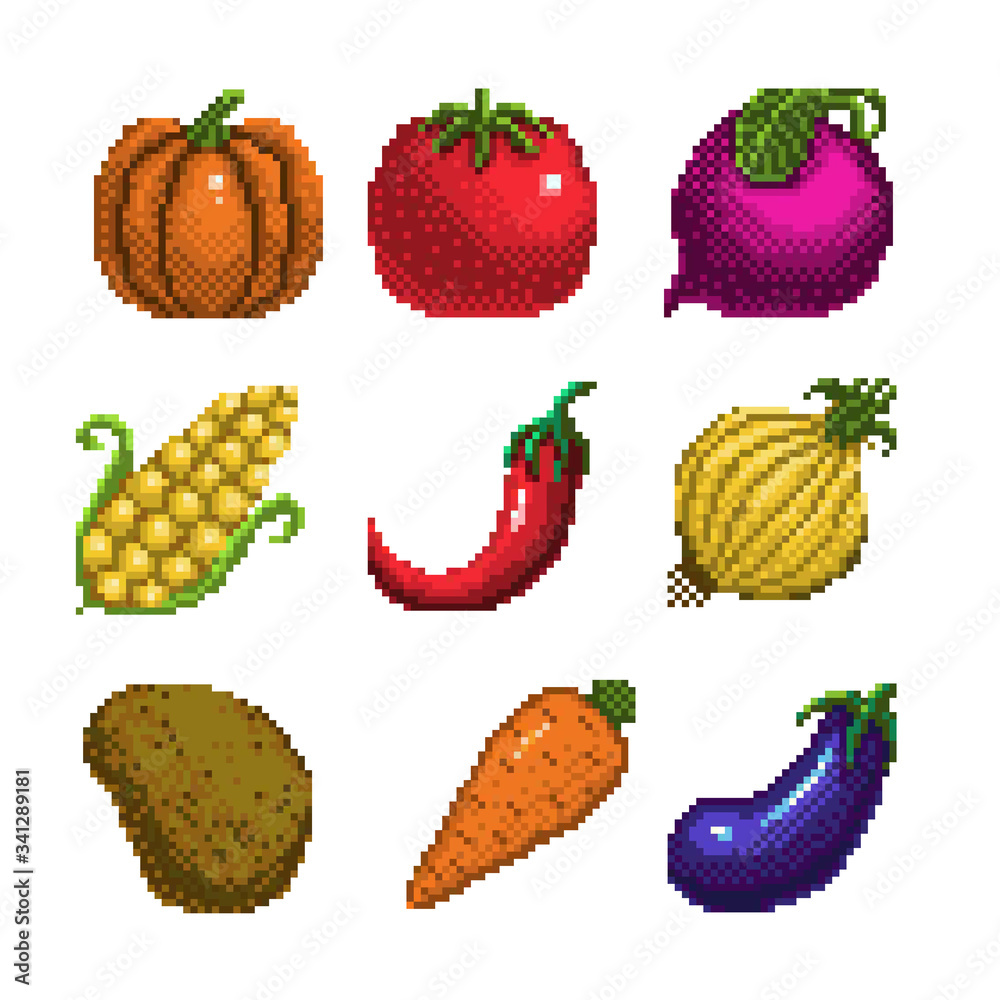Pixel Art Vegetables Icon 32x32 Pixels Stock Illustration