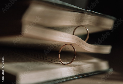 wedding rings between the pages of the book can be used as a background