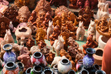 Street market exhibition of handmade clay pots, ceramic, products and souvenirs. Udaipur, Rajasthan, India