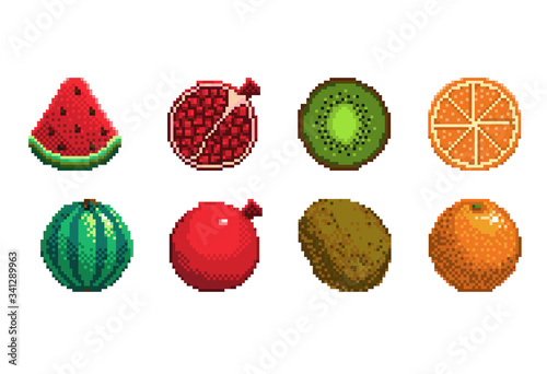 Wallpaper Mural set of pixel art fruits icon. 32x32 pixels. Vector illustration on a white background. Torontodigital.ca