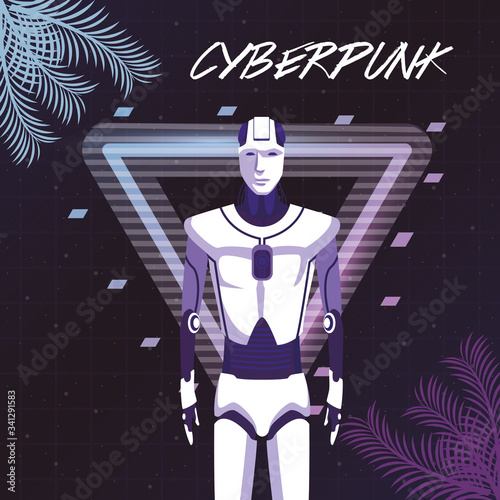 cyber punk poster with humanoid robot
