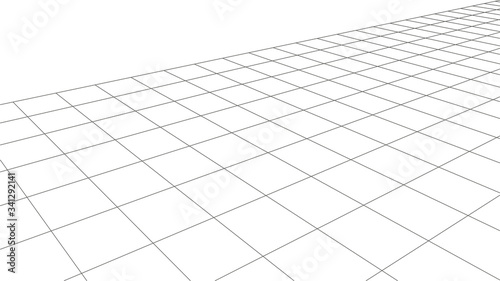Vector perspective mesh. Detailed grid lines on white background.