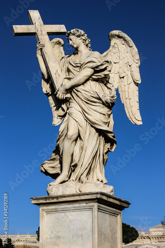 Angel statue on Ponte Sant'Angelo (Bridge of angels) in Rome - Febraury 2019
