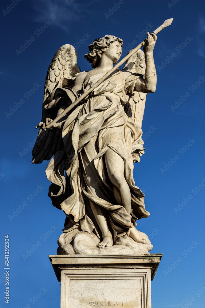 Angel statue on Ponte Sant'Angelo (Bridge of angels) in Rome - Febraury 2019