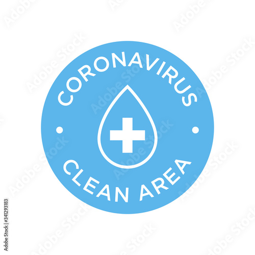 Coronavirus clean area icon. Round symbol for disinfected areas of Covid-19. Covid free zone.