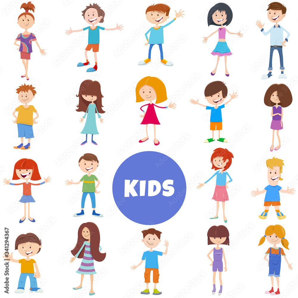 cartoon children and teens characters set cartoon children and teens characters set