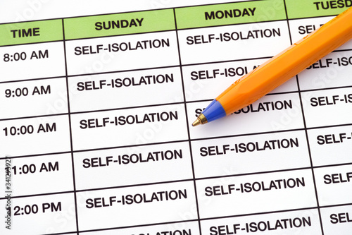 Self-Isolation written in every day on a daily schedule
