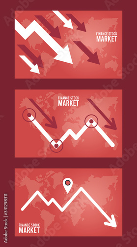 economic recession infographic with arrows and earth maps