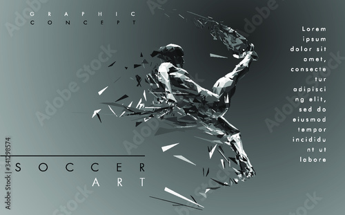 Football concept. Low-poly football player which consists of dynamic lines and polygons. Vector illustration. Graphic concept soccer. Vector template brochures, flyers, presentations, logo, print
