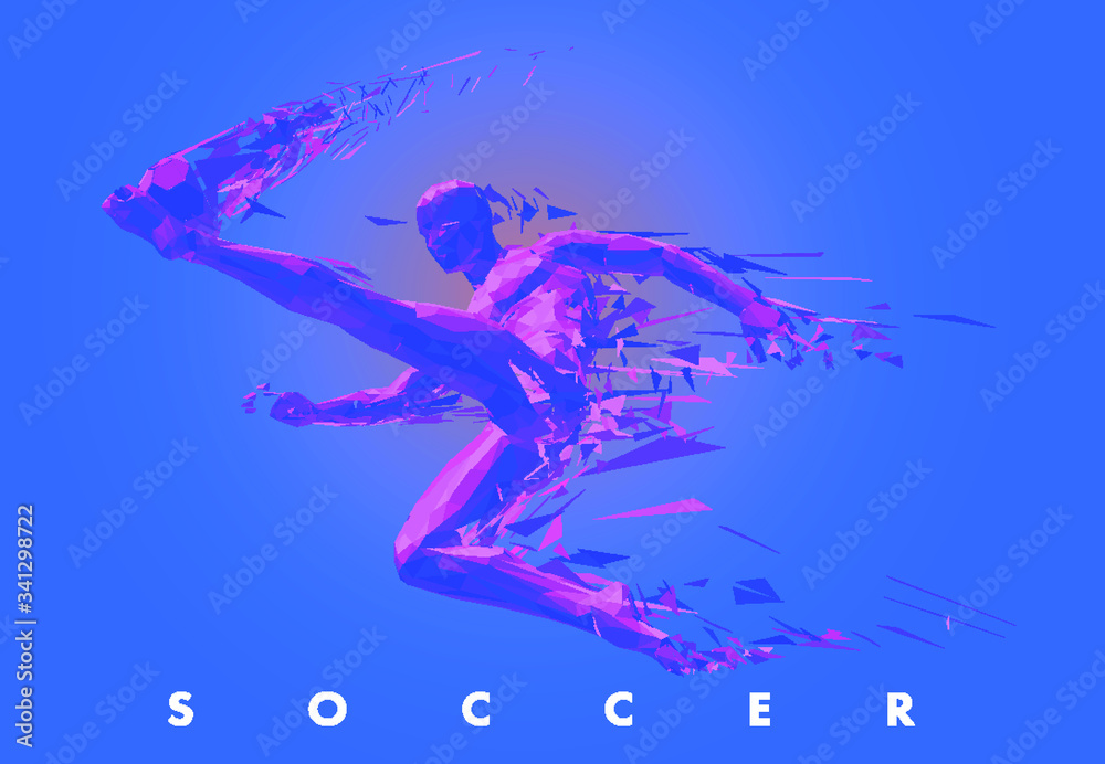 Football concept. Low-poly football player which consists of dynamic lines and polygons. Vector illustration. Graphic concept soccer. Vector template brochures, flyers, presentations, logo, print