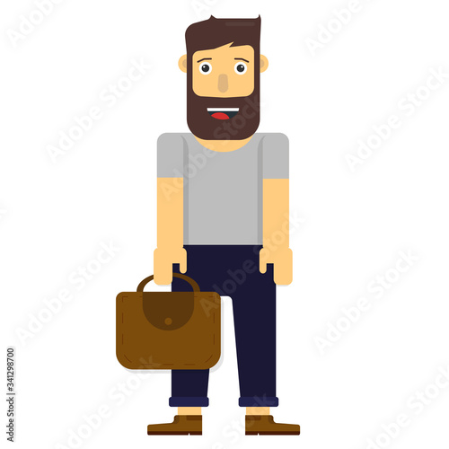 funny cartoon man with handbag