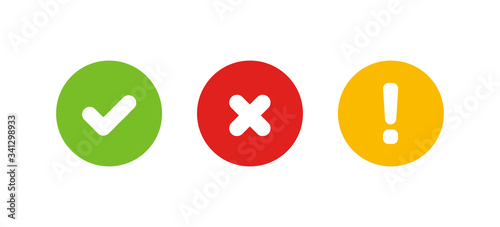 Check, cross and exclamation mark  set icon, vector illustration in flat