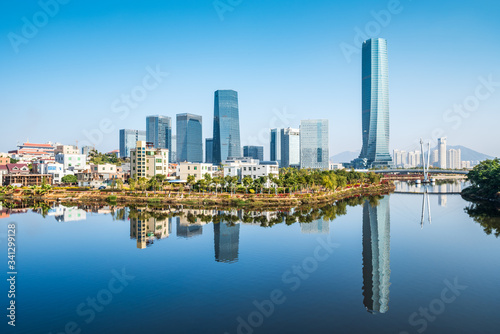  Xiamen skyline of modern Chinese city skyscrapers  © hrui