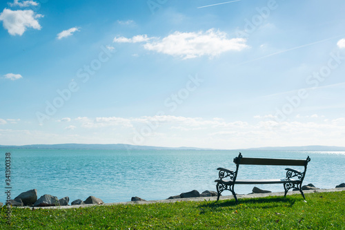 Photography lakeside bench