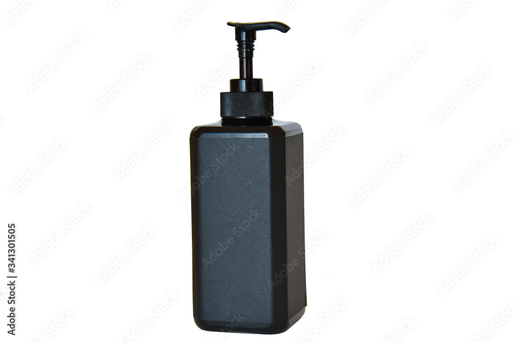 Black cosmetic or soap bottle isolated on white Black cosmetic or soap bottle isolated on white