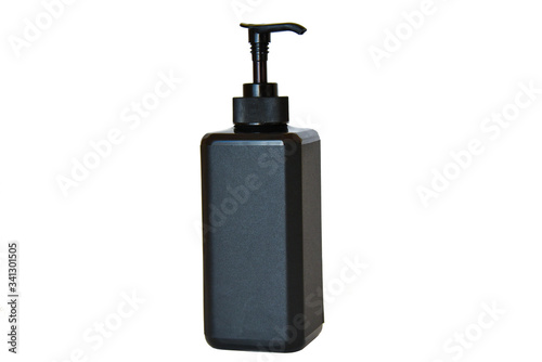 Black cosmetic or soap bottle isolated on white