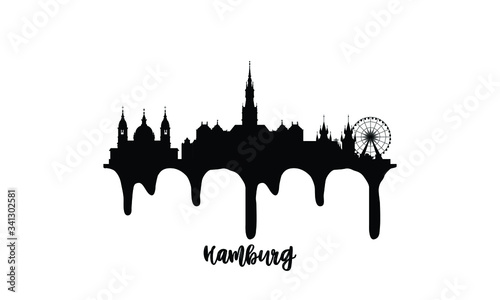 Hamburg Germany black skyline silhouette vector illustration on white background with dripping ink effect.